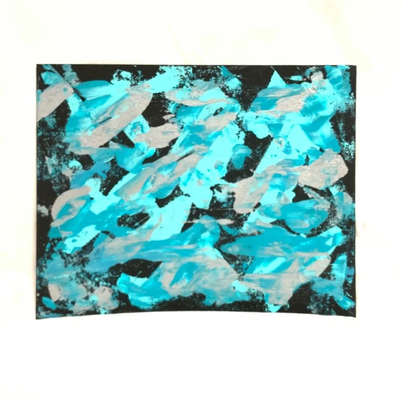Teal, silver metallic, and aqua original art! - Picture 2 of 8